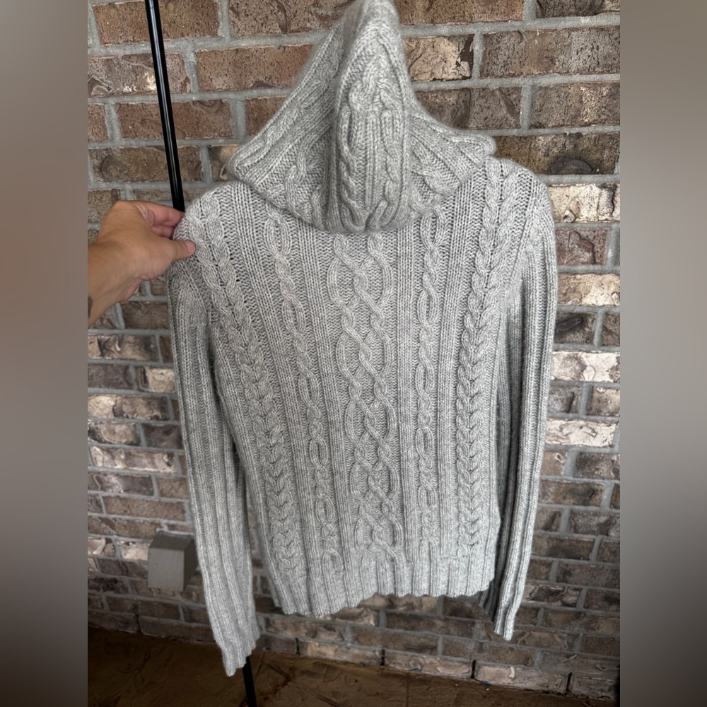 Boden Cable Knit Women's Wool/Angora Hooded Cardigan Sweater Size 14 - Picture 7 of 14